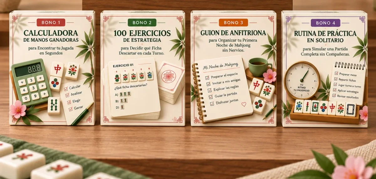 Los cuatro bonos especiales incluidos con el kit de Mahjong Americano