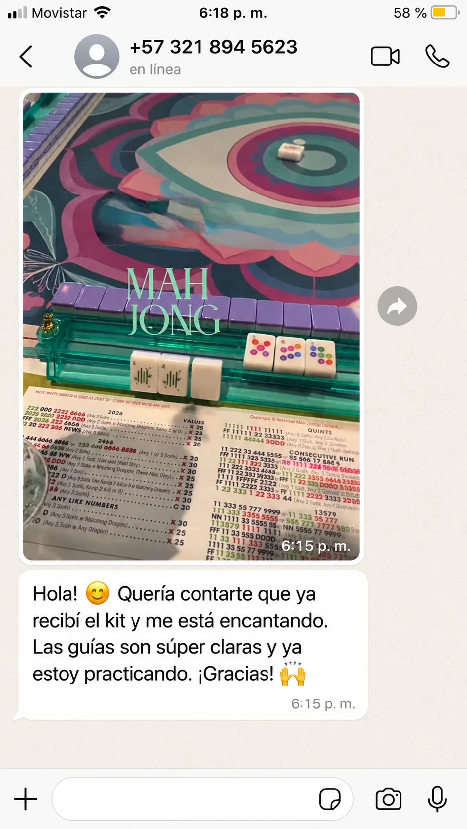 Testimonio de cliente sobre el kit de Mahjong Americano