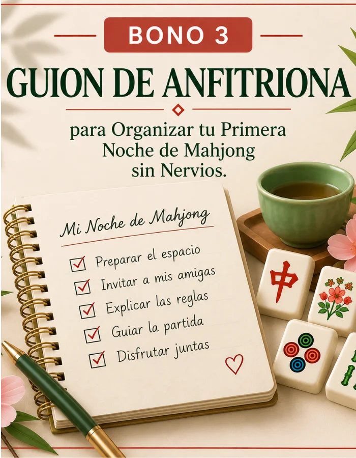 Guía de anfitriona junto a una mesa preparada con fichas y té