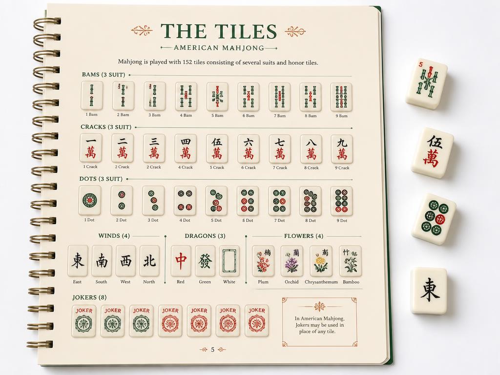 Página ilustrada con todas las fichas del Mahjong Americano